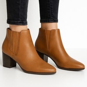 Joe Fresh Cognac Brown Faux Leather Ankle Booties Boots Size 9 Flaw NWOT